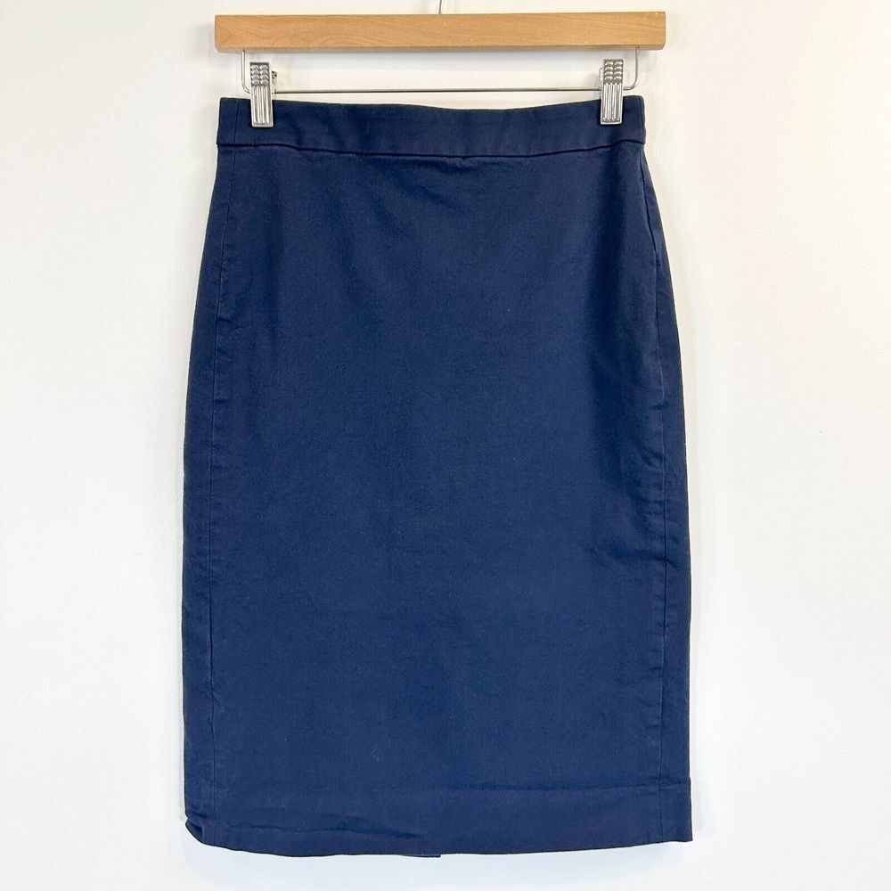 J Crew Mini Jean Skirt Womens 4 Petite Navy Pencil Straight Denim Stretch Office